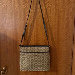 Coach Signature Beige and Dark Brown Shoulder Bag